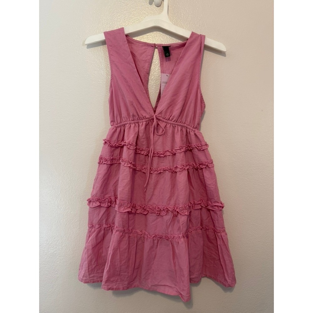 Wild Fable Rose Pink Ruffle Tiered Mini Dress V-Neck XS